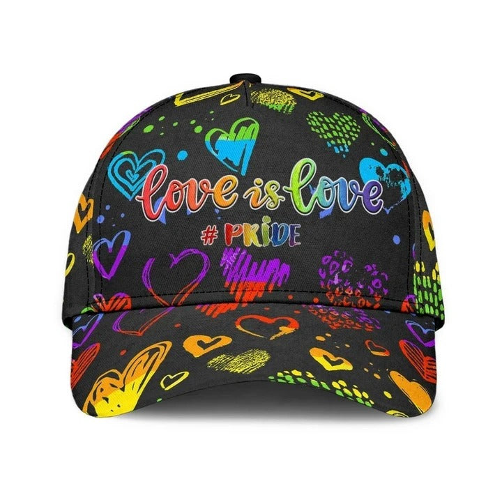 Pride Cap, Hand Drawn Heart Love Is Love LGBT Printing 3D Baseball Cap Hat, Gay Gifts CO0259