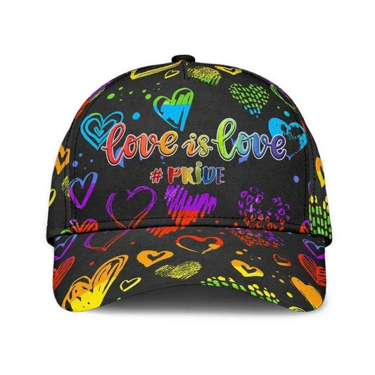 Pride Cap, Hand Drawn Heart Love Is Love LGBT Printing 3D Baseball Cap Hat, Gay Gifts CO0259