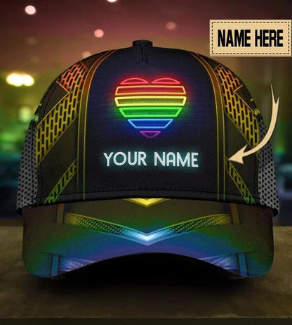 Custom Name Colorful Heart Pride Cap For Couple Gay Man, Be Strong Lgbt Printing Baseball Cap Hat CO0245
