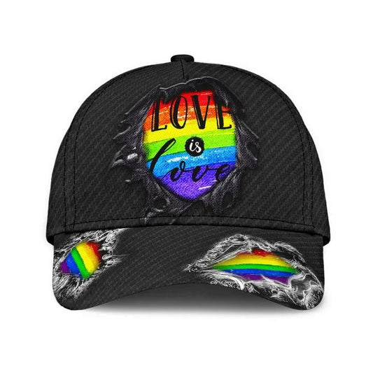 Pride Lesbian 3D Classic Cap, Black Jean Background Love Is Love LGBT Printing Baseball Cap Hat CO0236