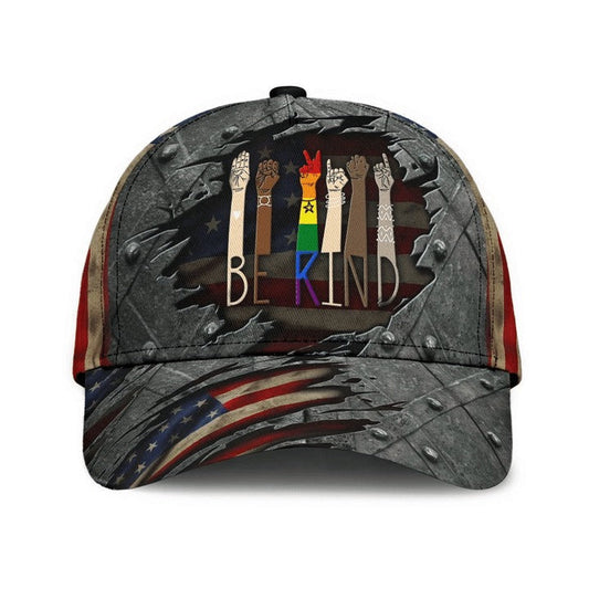 LGBTQ Cap, Grunge Us Flag Be Kind Lgbt 3D Baseball Cap Hat, Gift For Gay Friend, Lesbian Pride Accessories CO0237