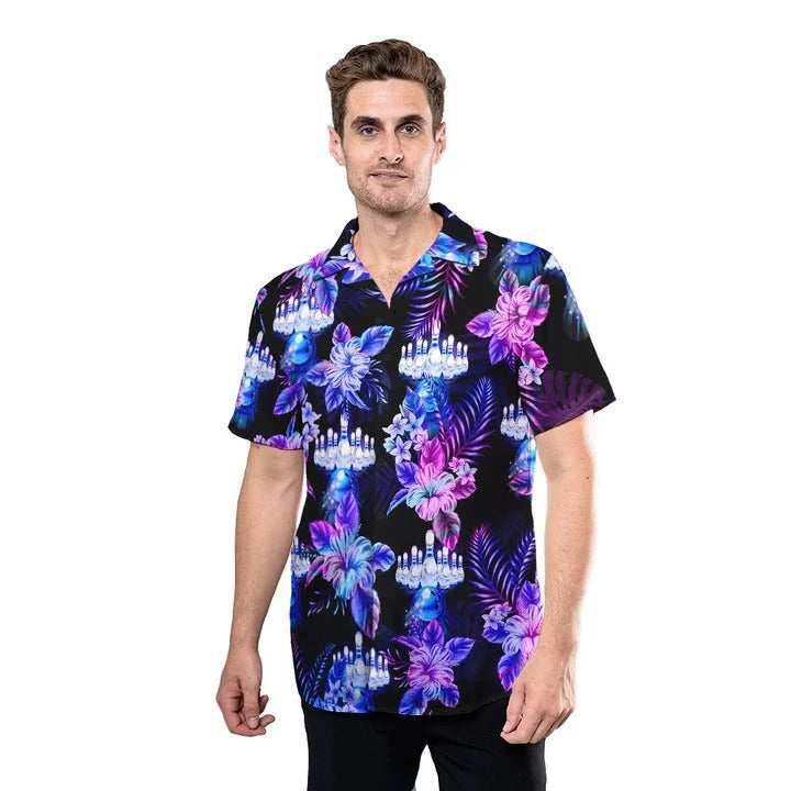 Holographic Tropical Ten Pin Bowling Custom Hawaiian Shirt, Bowling Player Hawaii Shirts HO4735
