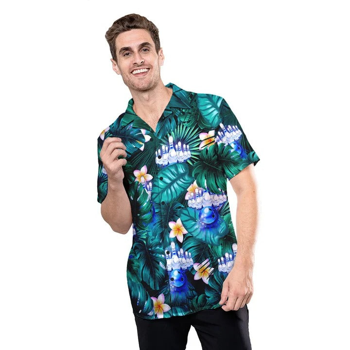 Personalized Bowling Hawaiian Shirt Floral Tropical Pattern, Bowling Player Hawaii Shirt HO4741