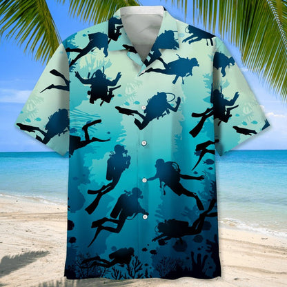 Scuba Diving Blue Nature Hawaiian Shirt, Aloha Beach Shirts 3D Printed, Cool Aloha Hawaiian Shirts HO0361