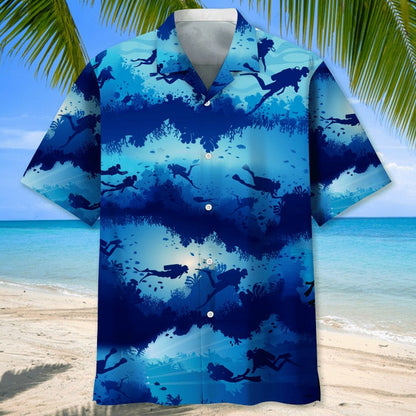 Scuba Diving Kelly Green Hawaiian Shirt, Aloha Summer Scuba Diving Shirts, Scuba Diving Turtle Hawaiian Shirt HO0360