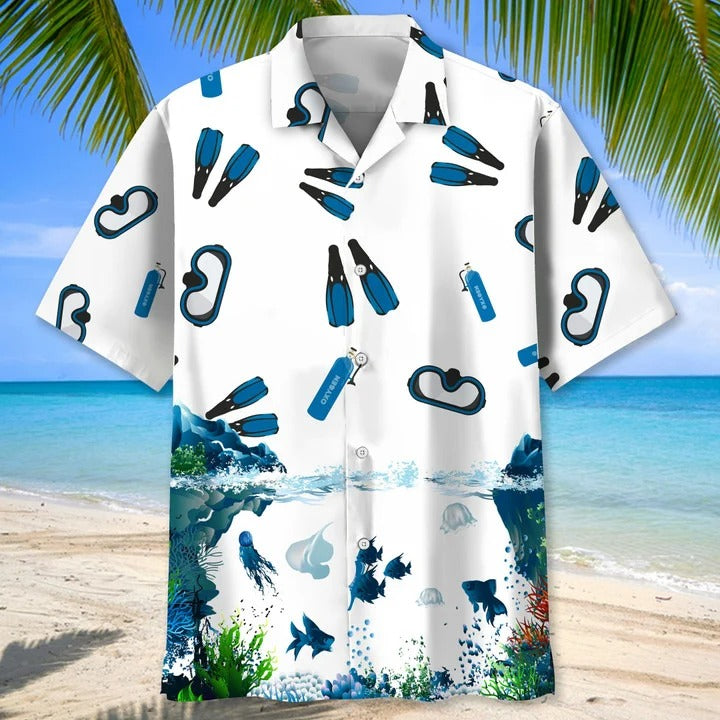 Scuba Diving USA Blue Tropical Hawaiian Shirts, Aloha Diving Beach Shirt, Beautiful Hawaiian Shirt For Summer HO0362