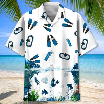 Scuba Diving USA Blue Tropical Hawaiian Shirts, Aloha Diving Beach Shirt, Beautiful Hawaiian Shirt For Summer HO0362