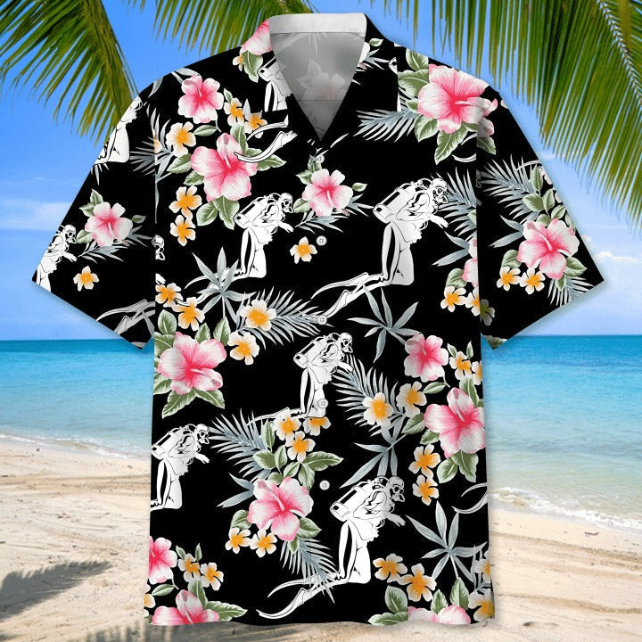 Scuba Diving USA Blue Tropical Hawaiian Shirts, Aloha Diving Beach Shirt, Beautiful Hawaiian Shirt For Summer HO0362