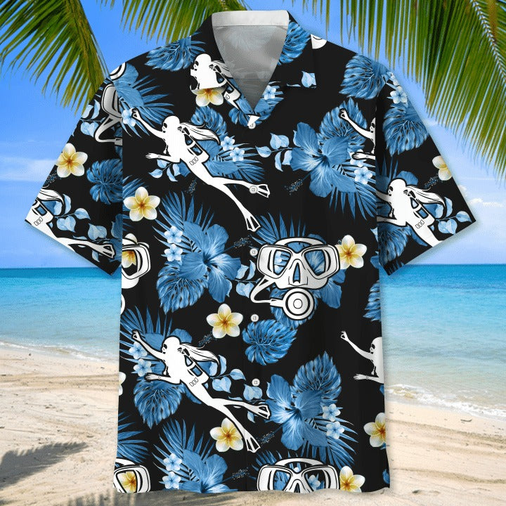 Scuba Diving Blue Nature Hawaiian Shirt, Aloha Beach Shirts 3D Printed, Cool Aloha Hawaiian Shirts HO0361