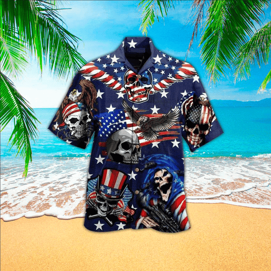 Skull American flag Hawaiian Shirt, Gift For Skull Lovers, Hawaiian shirt for Men, Women, Adult HO2921