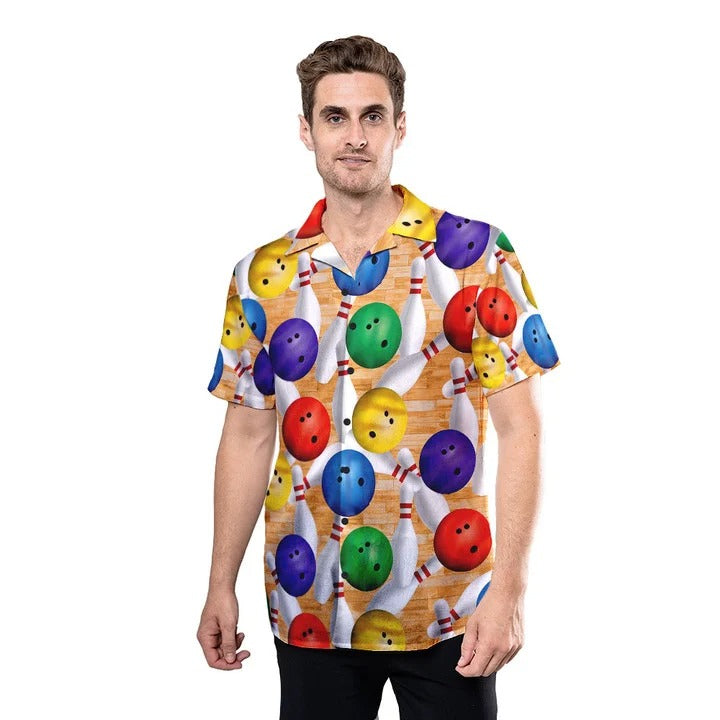 Colorful Strike Bowling Pin Hawaiian Shirt, Men Bowling Hawaii Shirt HO4730