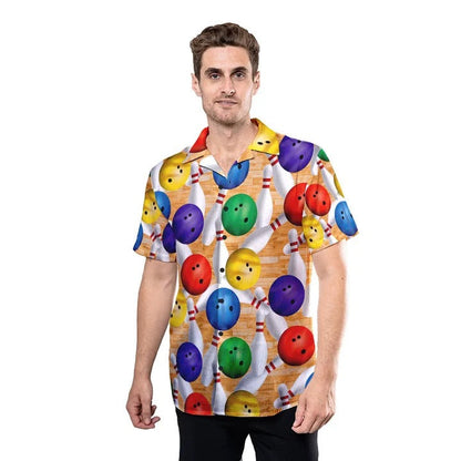 Colorful Strike Bowling Pin Hawaiian Shirt, Men Bowling Hawaii Shirt HO4730