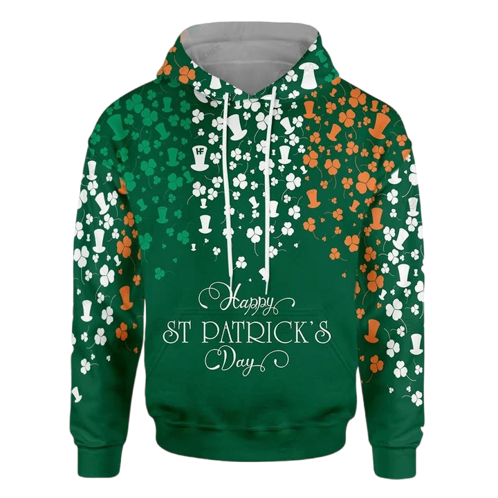 Happy St Patrick's Day Pattern Shamrock and Hat 3D All Over Printed Shirt PO0206