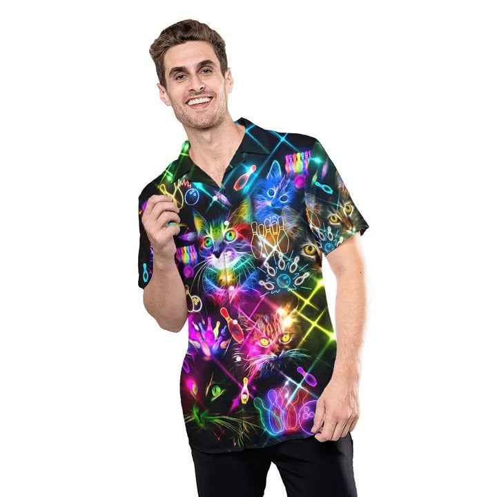 Cute Bowling Hawaiian Shirts, Rolling With My Cat Bowling Hawaii Shirt For Men Women HO4728
