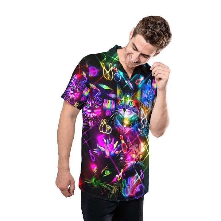 Cute Bowling Hawaiian Shirts, Rolling With My Cat Bowling Hawaii Shirt For Men Women HO4728