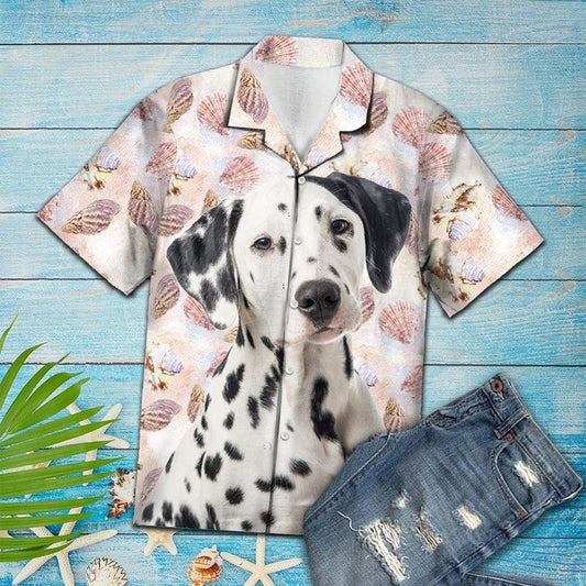 Pretty Seashells And Cute Dalmatian Portrait Pattern Hawaiian Shirt HO1756