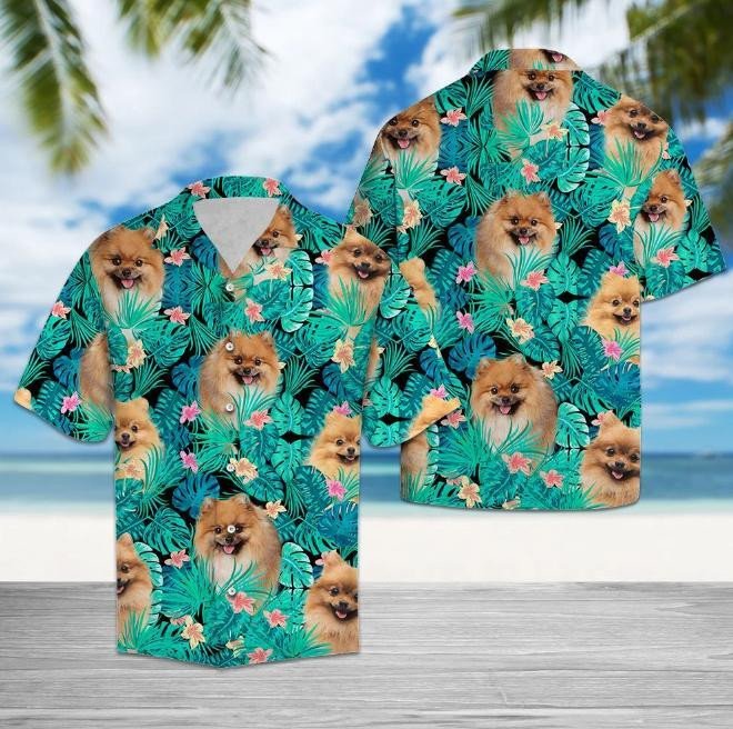 Appealing Love Of Pomeranian Tropical Jungle Hawaiian Shirt HO1848