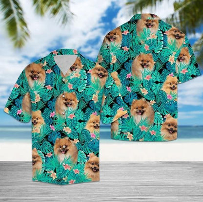 Appealing Love Of Pomeranian Tropical Jungle Hawaiian Shirt HO1848