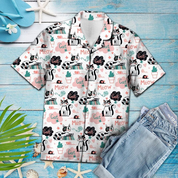 Cute Cat Say Meow Activities Of A Day Pattern Hawaiian Shirt HO1882