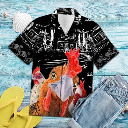 Sketch Countryside With Rooster Hawaiian Shirt HO1707