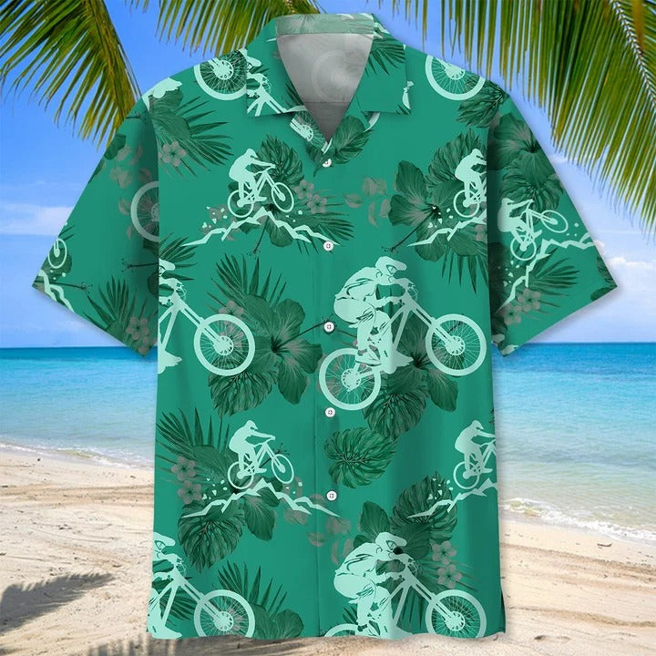 Mountain Bike Kelly Green, Biker Hawaii Aloha Beach Shirts, Mountain Bike Hawaiian Shirts HO4986