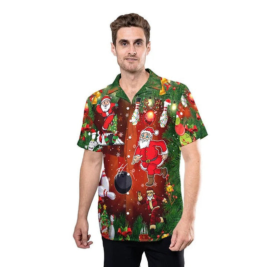 Santa Claus Bowling Hawaiian Shirt Men Women, Christmas Bowling Player Gifts HO4746