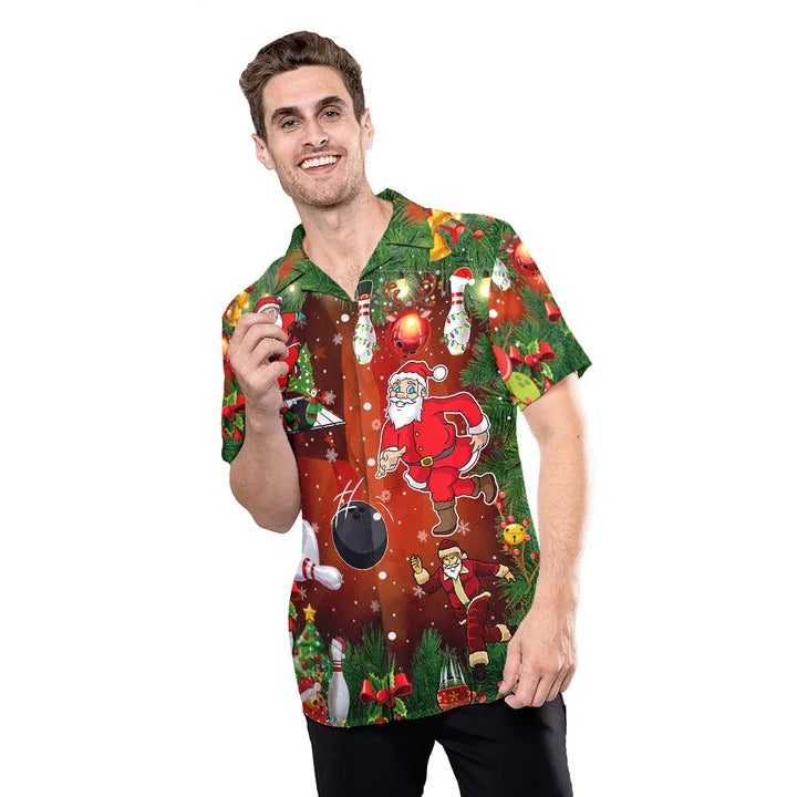 Santa Claus Bowling Hawaiian Shirt Men Women, Christmas Bowling Player Gifts HO4746