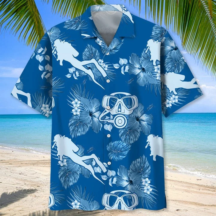 Scuba Diving Kelly Green Hawaiian Shirt, Aloha Summer Scuba Diving Shirts, Scuba Diving Turtle Hawaiian Shirt HO0360