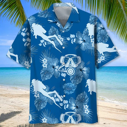 Scuba Diving Kelly Green Hawaiian Shirt, Aloha Summer Scuba Diving Shirts, Scuba Diving Turtle Hawaiian Shirt HO0360