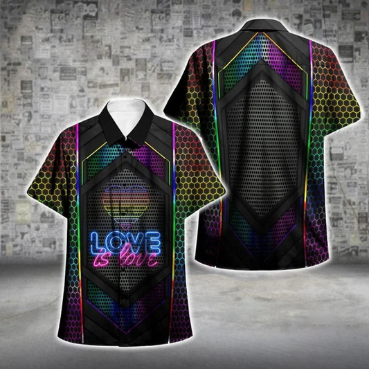 Beach Shirt Lgbt Pride Love Is Love Neon Aloha Hawaiian Shirts Swim Trunks Beach Shorts HO4532