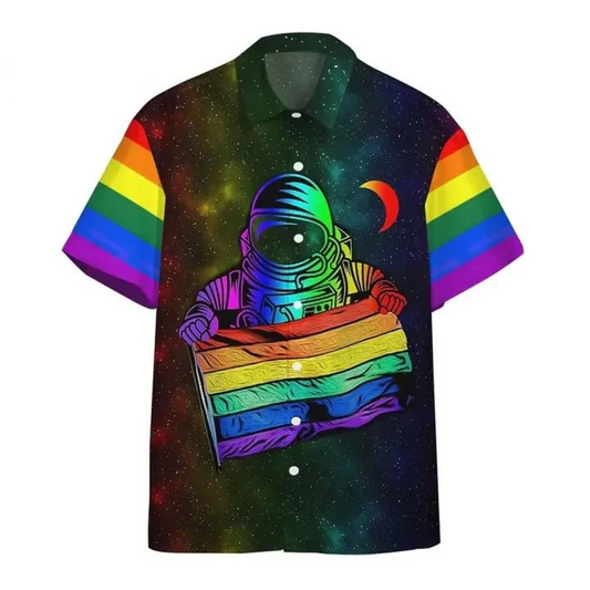 Pride Hawaiian Shirt, Beach Shirt Lgbt Hawaiian Shirt Astronaut Lgbt Rainbow Flag Galaxy Hawaii HO4583