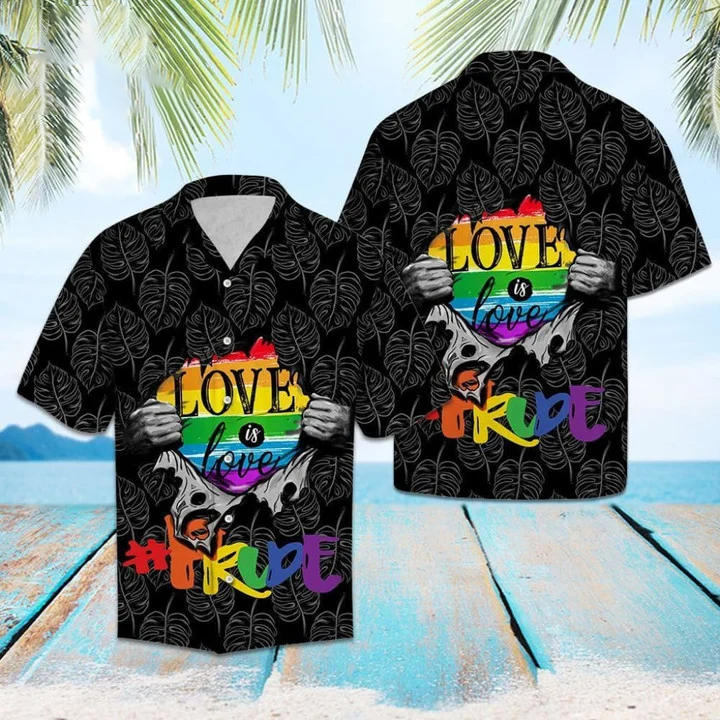 Beach Shirt Lgbt Pride Love Is Love In Black Hawaiian Shirt , Love Is Love Pride Aloha Shirt HO4623