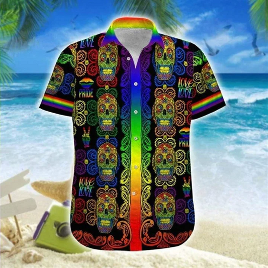 Beach Shirt Hawaii Shirt Lgbt Sugar Skull Love , Gay Pride Hawaiian Shirt HO4534