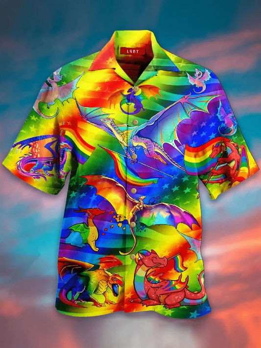 Beach Shirt Rainbow Flag Lgbt Pride Dragon Lover Hawaii Shirt, Aloha Shirt For Lgbt Pride Month HO4602