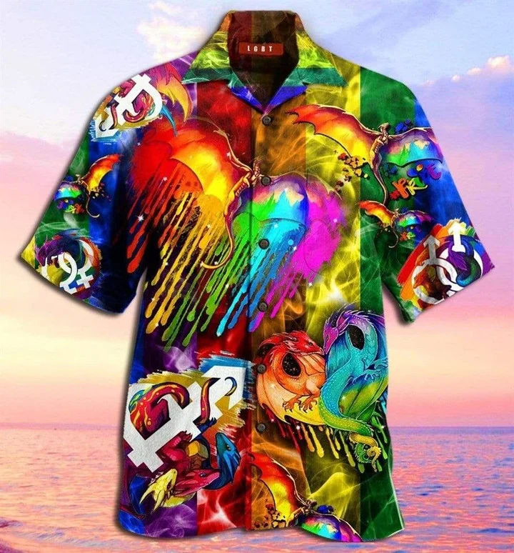 Beach Shirt Lgbt Dragon Keep Calm And Pride On Hawaii Shirt , Aloha Shirt HO4574