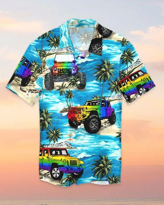 Beach Shirt Hawaiian Jee Car Lgbt Beach, Gay Hawaiian Shirts, Gay Pride Apparel HO4533