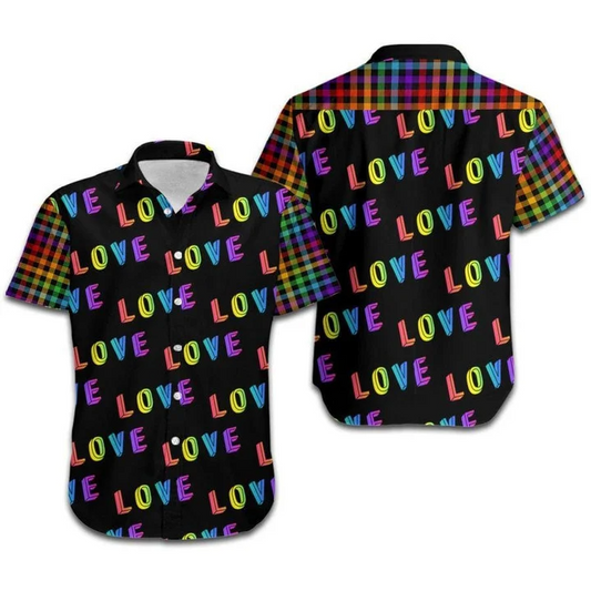 Beach Shirt Hawaiians Lgbt Love Rainbow Plaid Pattern , Aloha Shirt, Pride Clothing HO4599