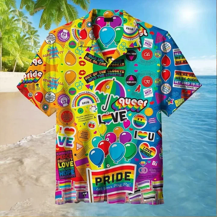 Queer Hawaiian 3D Shirt, Genderqueer Pride Hawaiian Shirts, Pride Balloon Is Coming Hawaiian Shirt HO4651