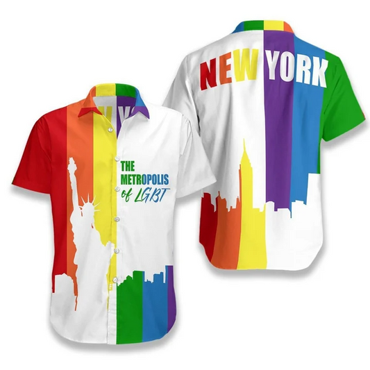 New York The Metropolis Of Lgbt Hawaiian Shirt, Pride Colors Hawaiian Shirt HO4591