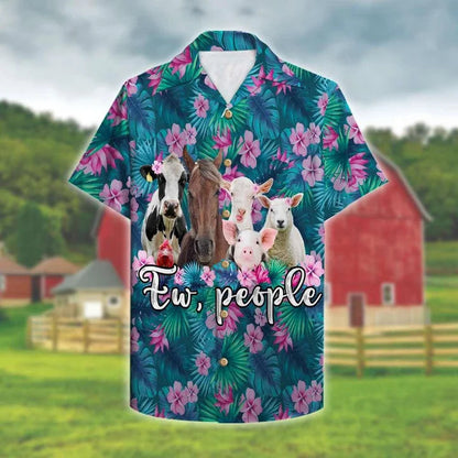 Farmer Ew People Cute Animals Tropical Plants Background Hawaiian Shirt HO0744