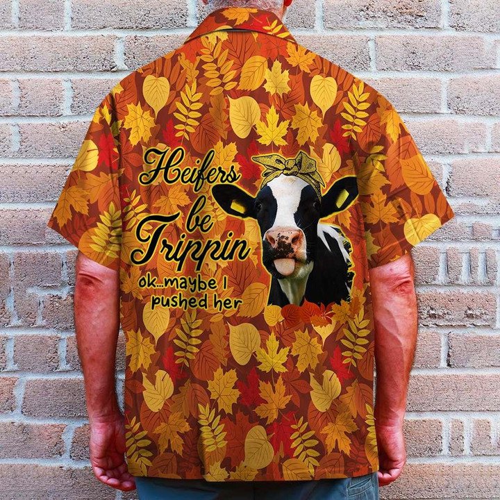 Farmer Heifers Be Trippin Falling Fall Leaves Hawaiian Shirt HO0743
