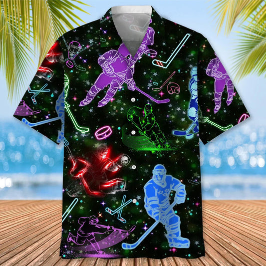Hockey Neon Light Hawaiian Shirt for Men, hockey life shirt, hockey player gifts HO2967