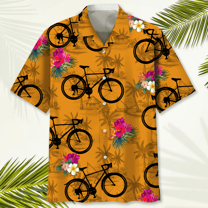 Cycling Orange Tropical Hawaiian Shirt, Funny Cycling Shirt, Cycling Shirt, Cyclist Shirt, Bicycle Gift, Biking Gift, Bike Gift HO2961