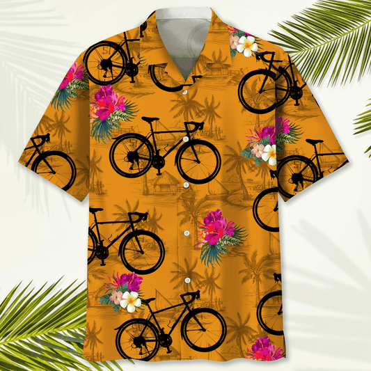 Cycling Orange Tropical Hawaiian Shirt, Funny Cycling Shirt, Cycling Shirt, Cyclist Shirt, Bicycle Gift, Biking Gift, Bike Gift HO2961