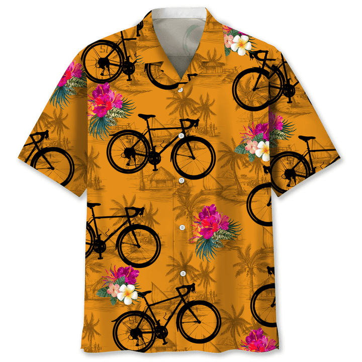 Cycling Orange Tropical Hawaiian Shirt, Funny Cycling Shirt, Cycling Shirt, Cyclist Shirt, Bicycle Gift, Biking Gift, Bike Gift HO2961