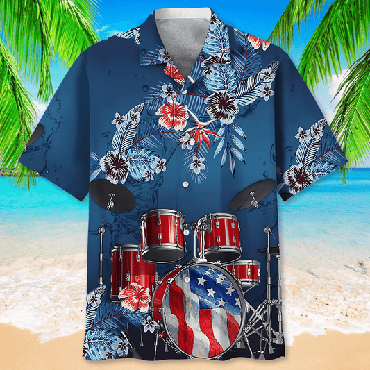 Drum Usa Hawaiian Shirt, Drum Nature Flower Hawaiian Shirt for men HO2976