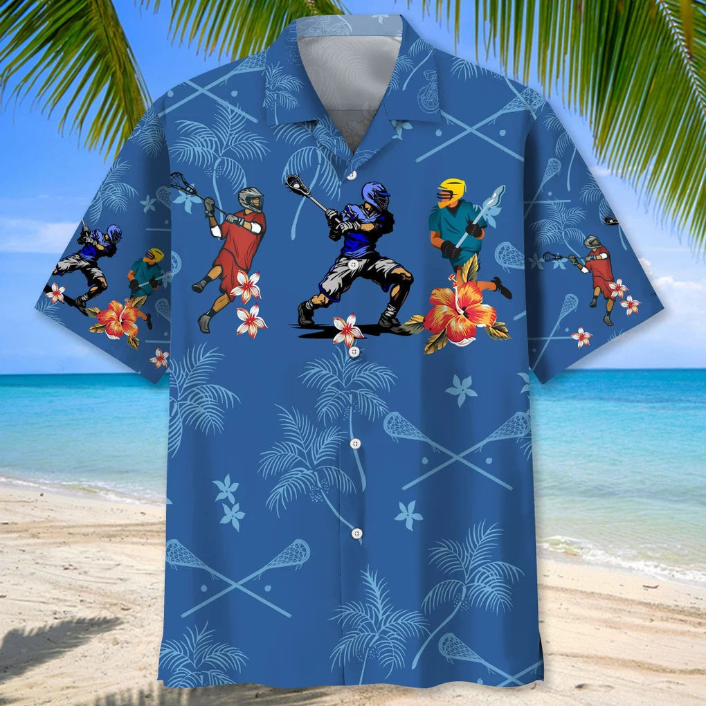 Lacrosse Blue Nature Hawaiian Shirt for Men, Lacrosse life shirt, Lacrosse player gifts HO2969