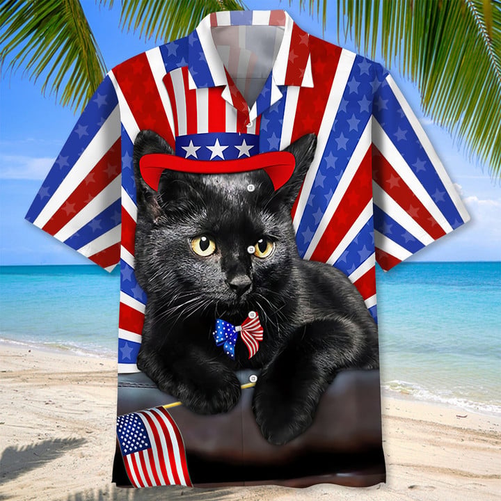 Black Cat Tropical Hawaiian Shirt, Unisex Summer Beach Casual Short Sleeve Summer Vacation Beach Shirts HO3378