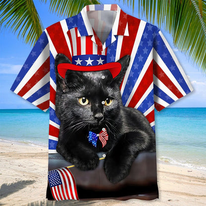 Black Cat Tropical Hawaiian Shirt, Unisex Summer Beach Casual Short Sleeve Summer Vacation Beach Shirts HO3378