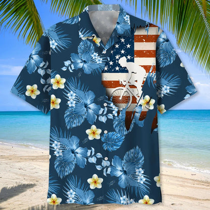 Cycling Usa Blue Tropical hawaiian shirt, Funny Cycling Shirt, Cycling Shirt, Cyclist Shirt, Bicycle Gift, Biking Gift, Bike Gift HO2963